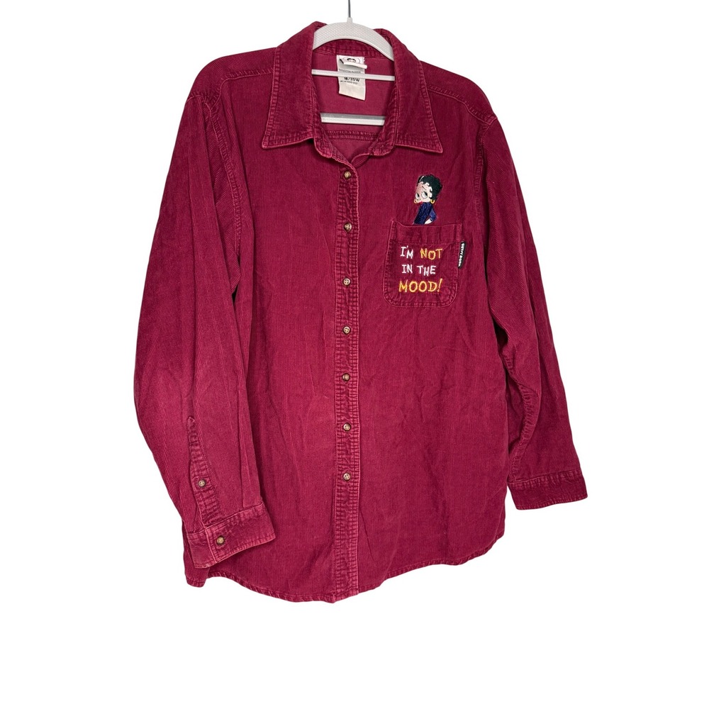Betty Boop corduroy long sleeve button down‎ brick red blouse vintage